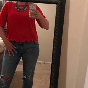 Red scalloped edge top